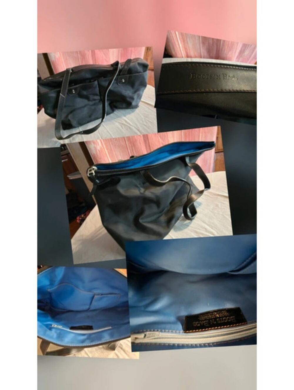 Boots 'N Bags Black Nylon & Genuine Leather Tote - Bright Blue Lining